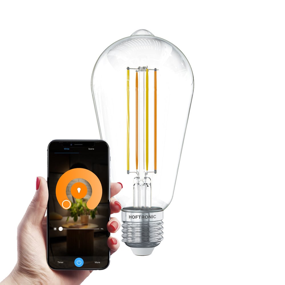 Smart E27 LED Filament Lamp - 7W 806 lumens - ST64 Bright - 1800-3000K - Dimmable
