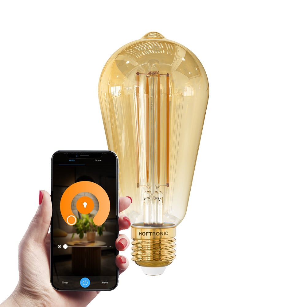 Smart Wifi LED Filament Bulb 7W 806lm ST64 Amber Gold Base 1800-3000K Dimmable