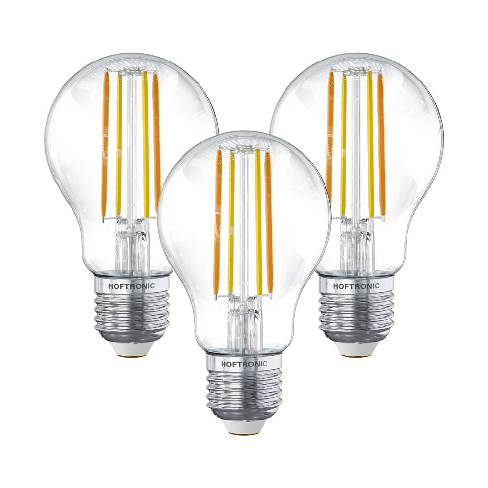 Set mit 3 Smart E27 LED-Glühlampen - 7 Watt 806lm - A60 klar - 1800-3000K - Dimmbar
