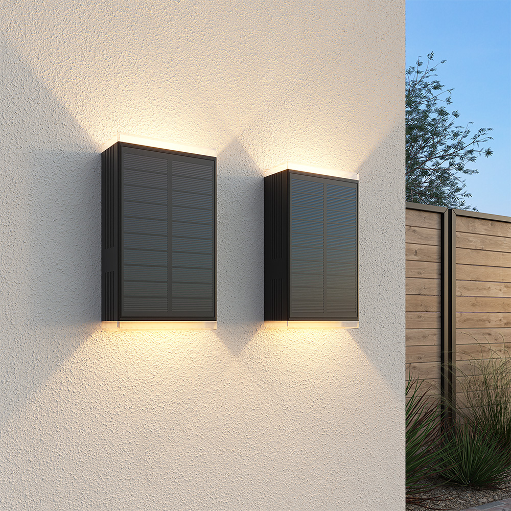 2x Jovi Solar LED Wandleuchte - Up & Down light - 2700K - IP65 - Schwarz