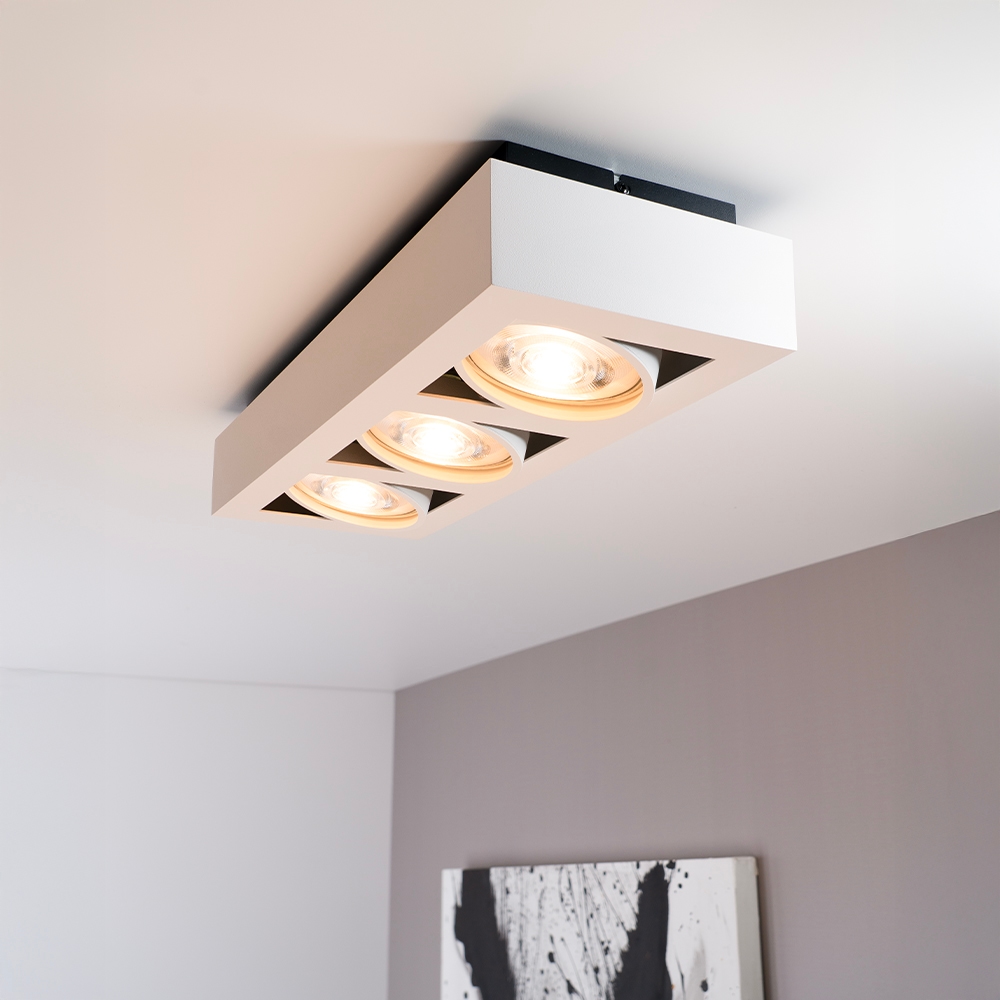 Castor bianco III - Rechteckige 3-flammige Deckenleuchte mit schwenkbaren Strahlern