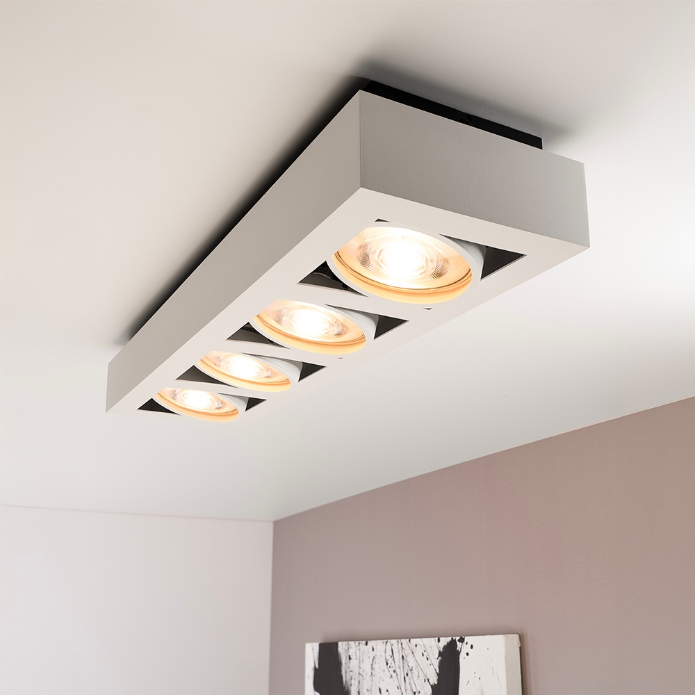 Castor bianco IV - Rechteckige 4-flammige Deckenleuchte mit schwenkbaren Strahlern