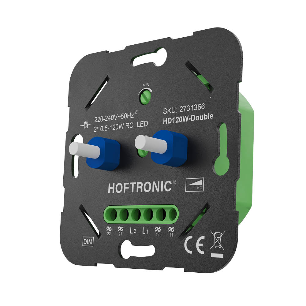 Dual LED rotary dimmer - 2 x 0.5-120W - Trailing edge - Two-way control