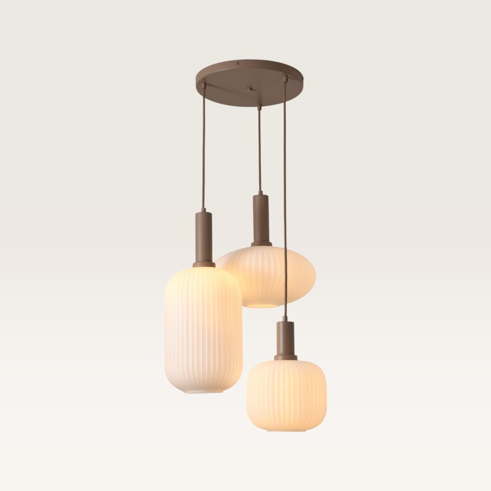 Pendant lamp Iguazu Misto taupe - Three opal glass globes in different shapes