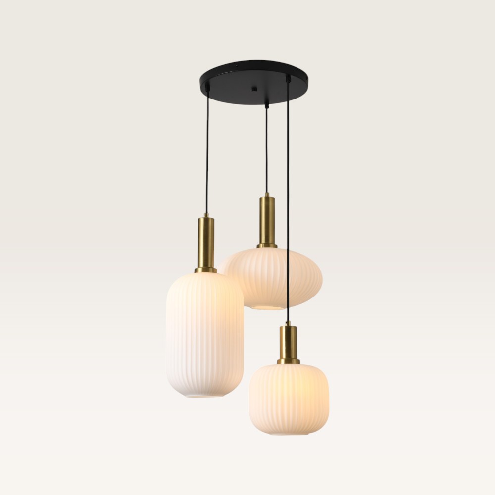 Pendant lamp Iguazu Misto oro - Three opal glass globes in different shapes