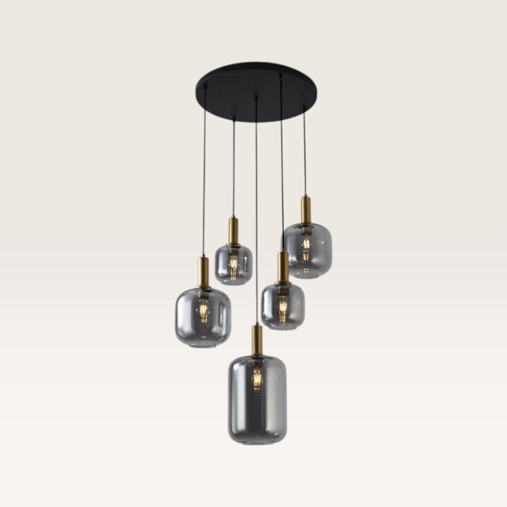 Pendant lamp Xirena vetro fumé V - Five smoked glass globes
