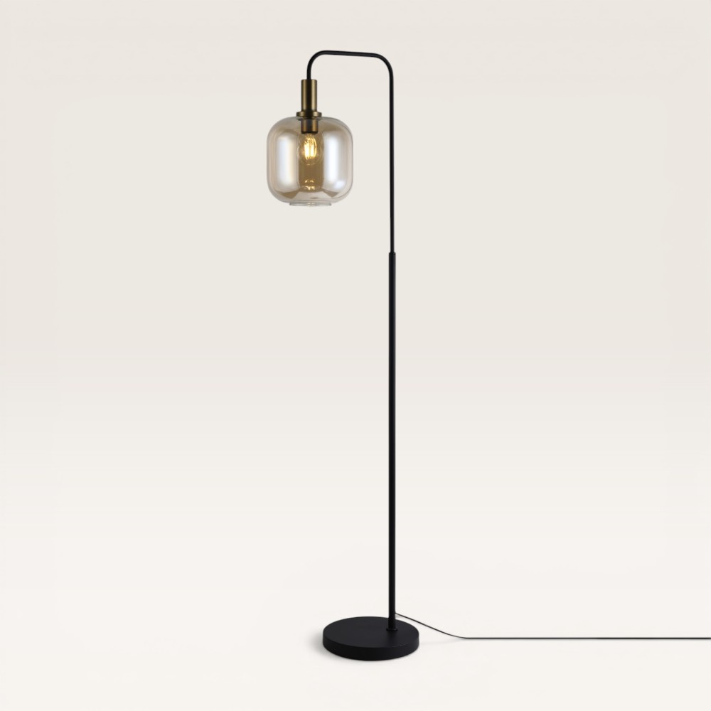 Floor lamp Xirena ambra I - Amber-coloured glass globe