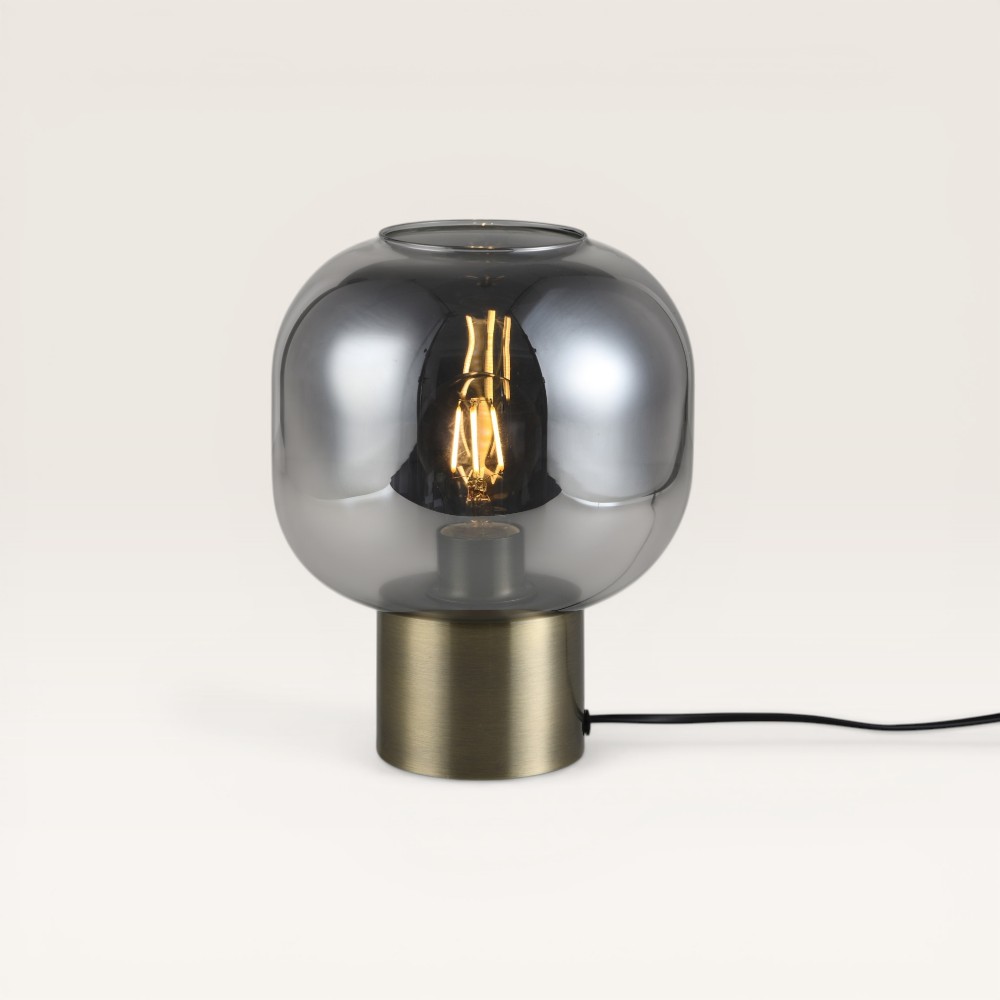 Table lamp Xelyra vetro fumé - Smoked glass globe and gold metal base