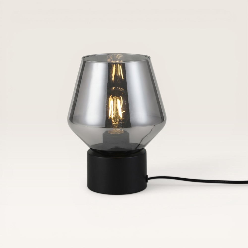 Table lamp Aureta nero - Smoked glass shade and black metal base
