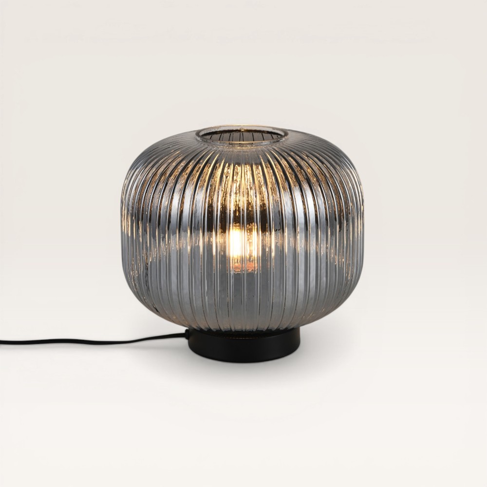 Tischleuchte Virello vetro fumé s – Lampe aus geripptem Rauchglas