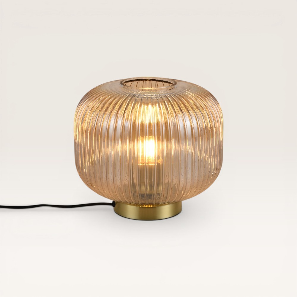 Tischlampe Virello ambra s – Lampe mit Kugel aus geripptem Glas