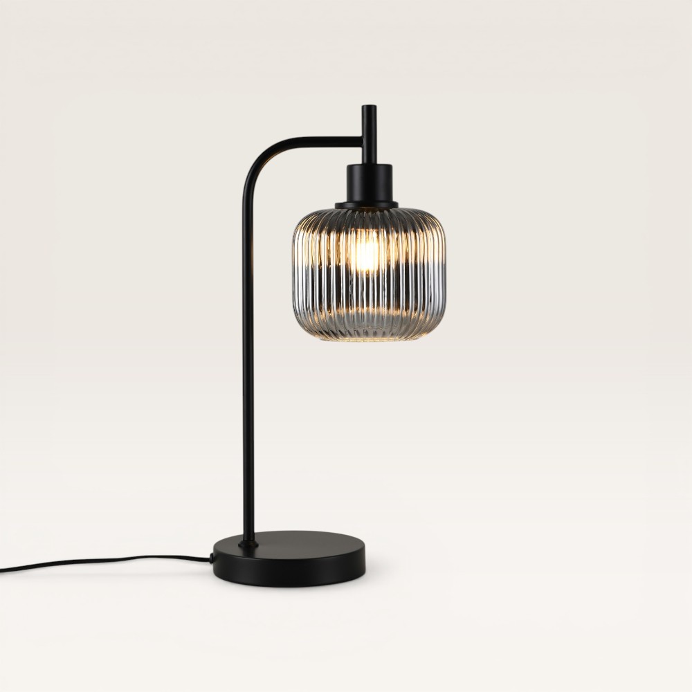 Table lamp Virello vetro fumé angolo - Ribbed smoked glass globe
