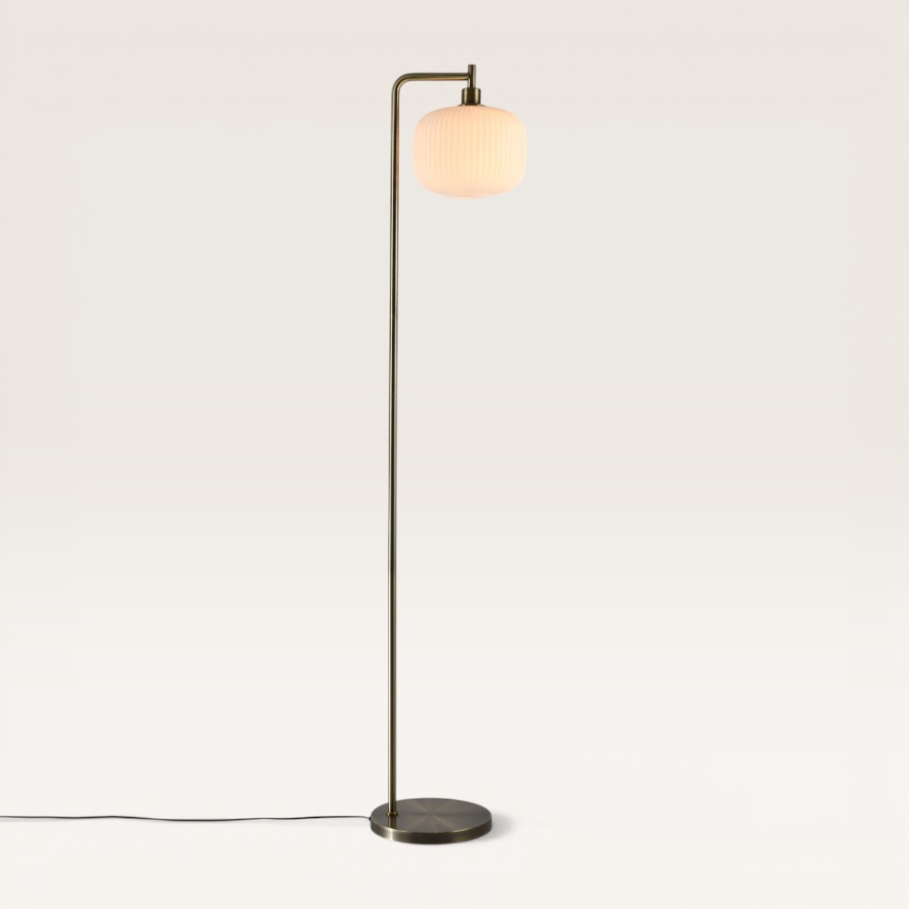 Floor lamp Virello bianco angolo l - Ribbed white glass globe