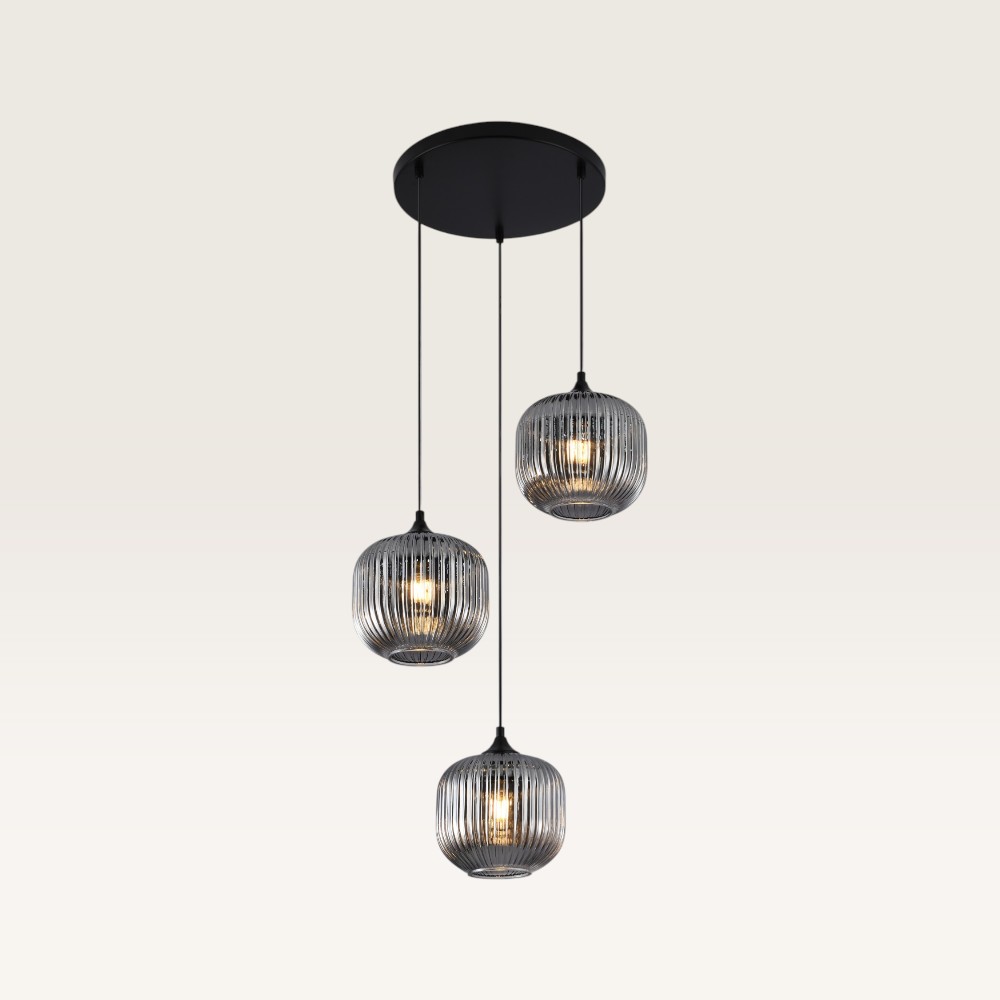 Pendant lamp Virello vetro fumé pendente - Three ribbed smoked glass globes