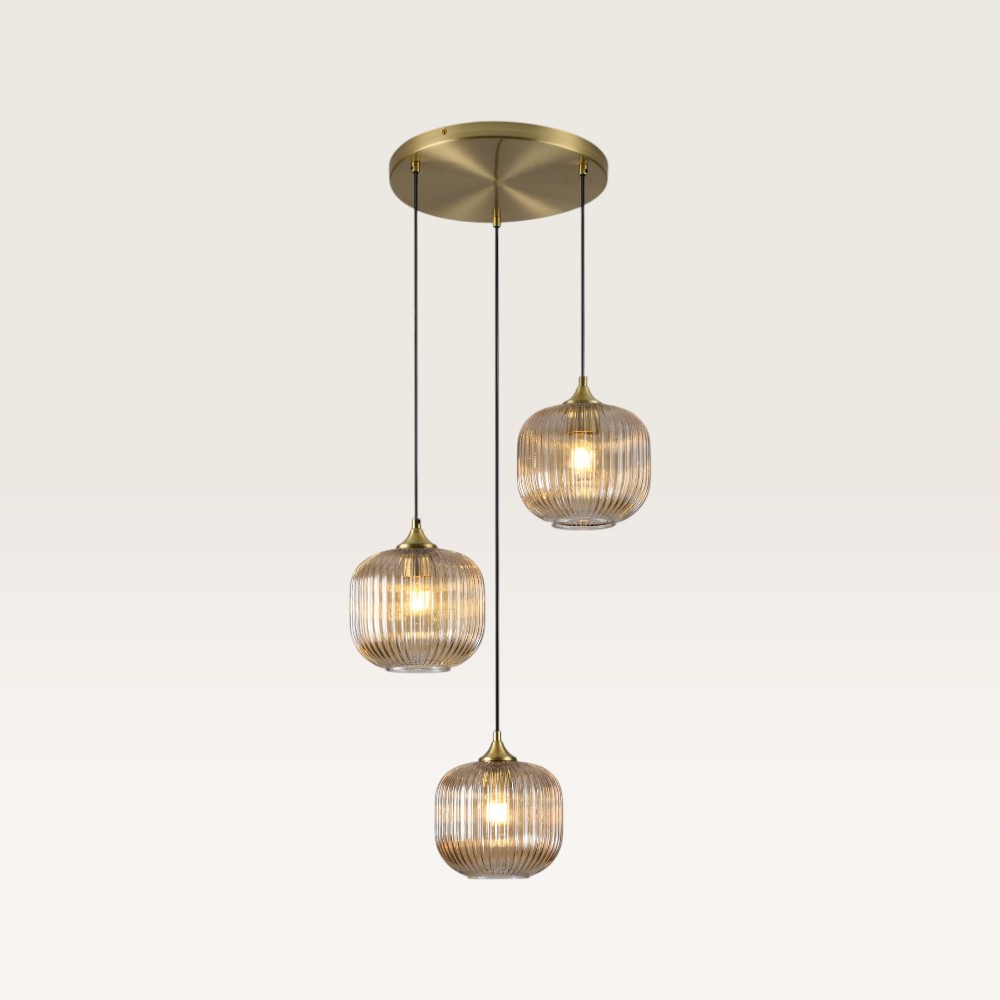 Pendant lamp Virello ambra pendente - Three amber-coloured glass globes