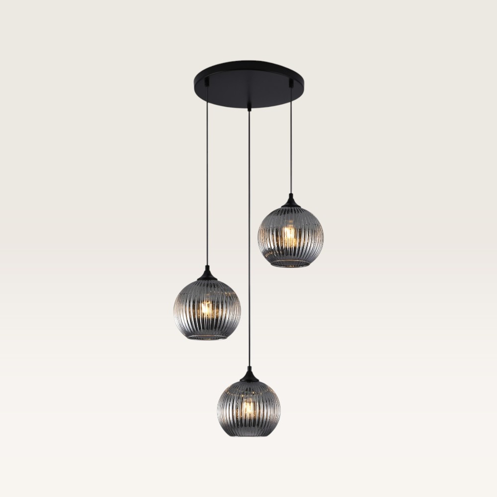 Pendant lamp Ovale pendente vetro fumé III - Three ribbed smoked glass globes