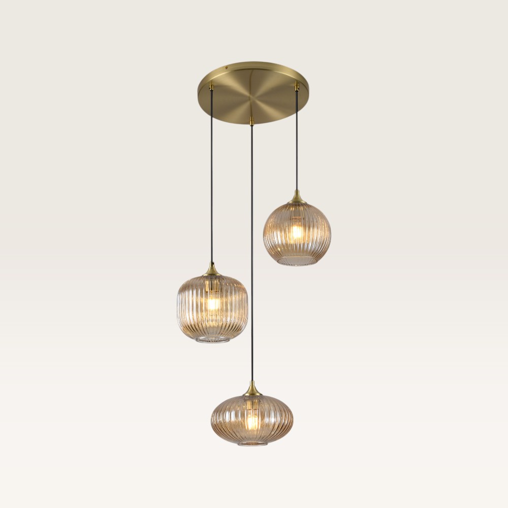 Pendant lamp Virello misto ambra III - Three amber-coloured glass globes