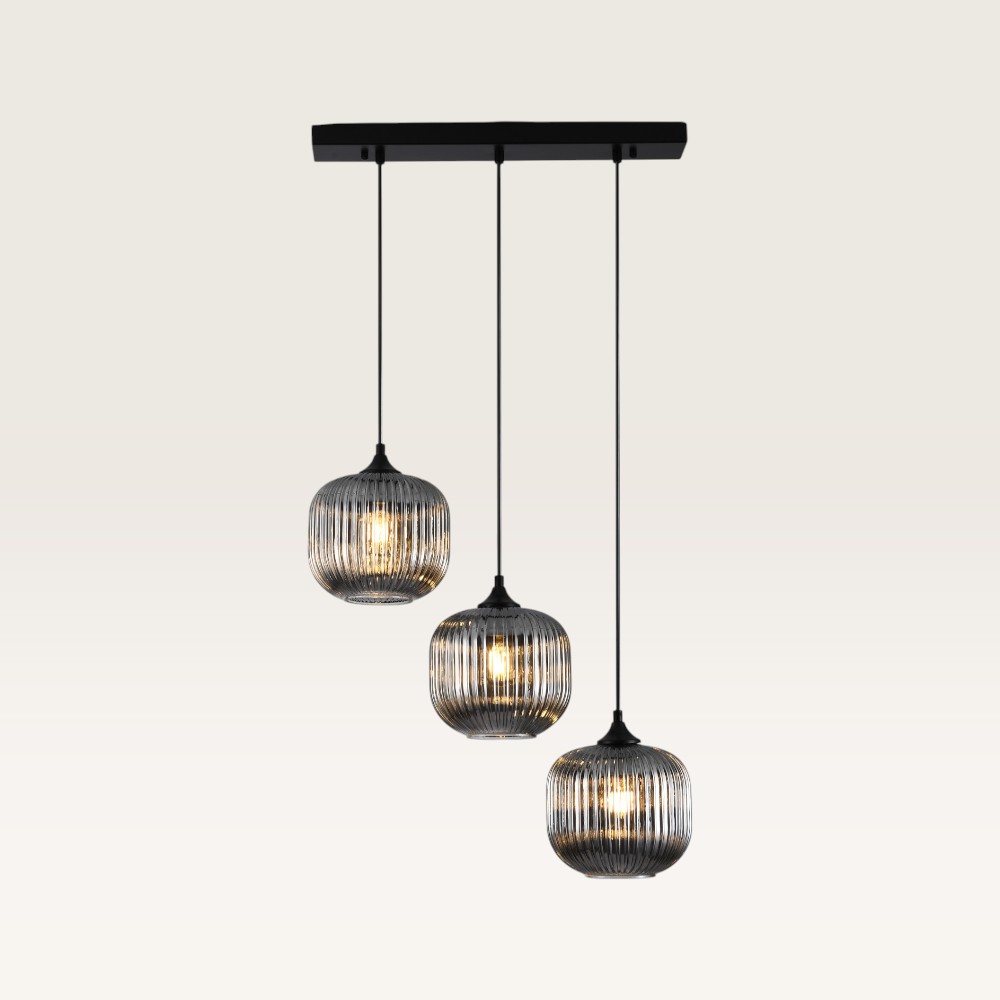 Pendant lamp Virello vetro fumé IIl - Three ribbed smoked glass globes
