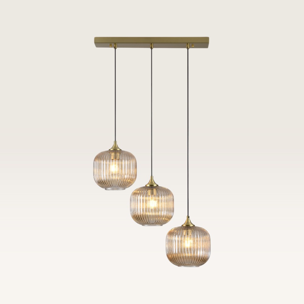 Pendant lamp Virello ambra III - Three amber-coloured glass globes