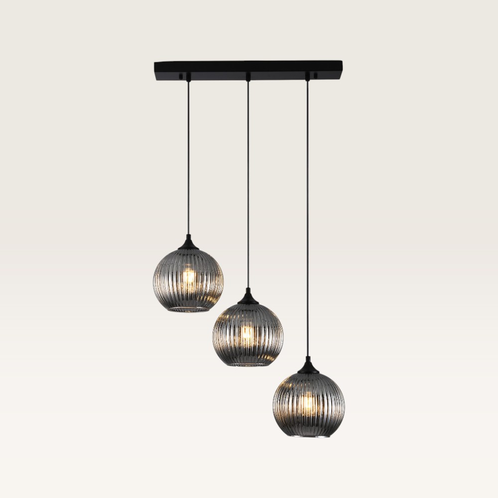 Pendant lamp Globo vetro fumé IIl - Three ribbed smoked glass globes