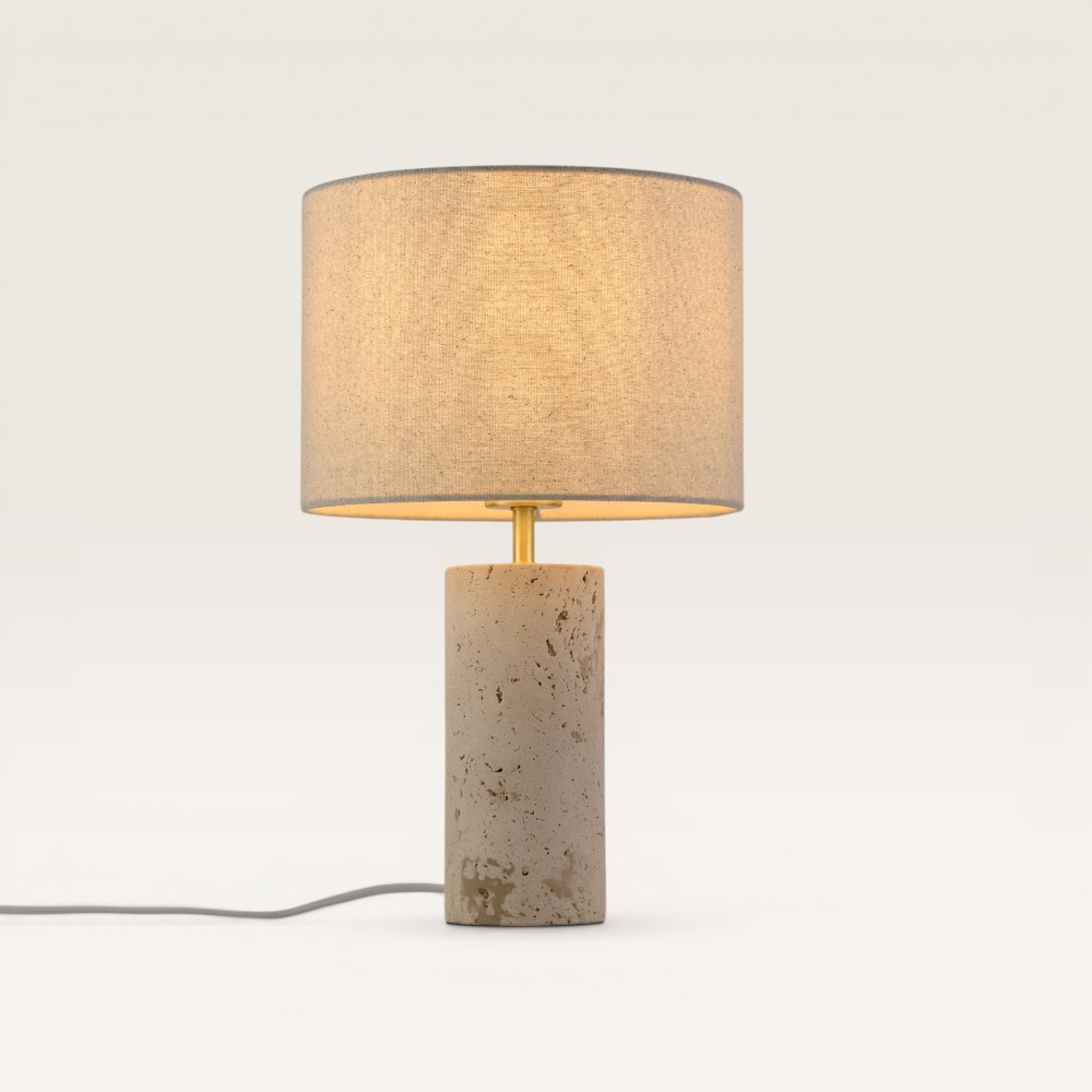 Table lamp Nalori lino travertino - Linen shade and travertine base