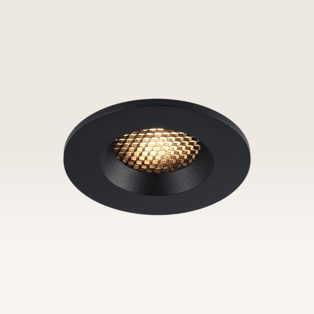 Recessed downlight Juvano nero - 27mm - GU10 - IP54 - Black - Honeycomb