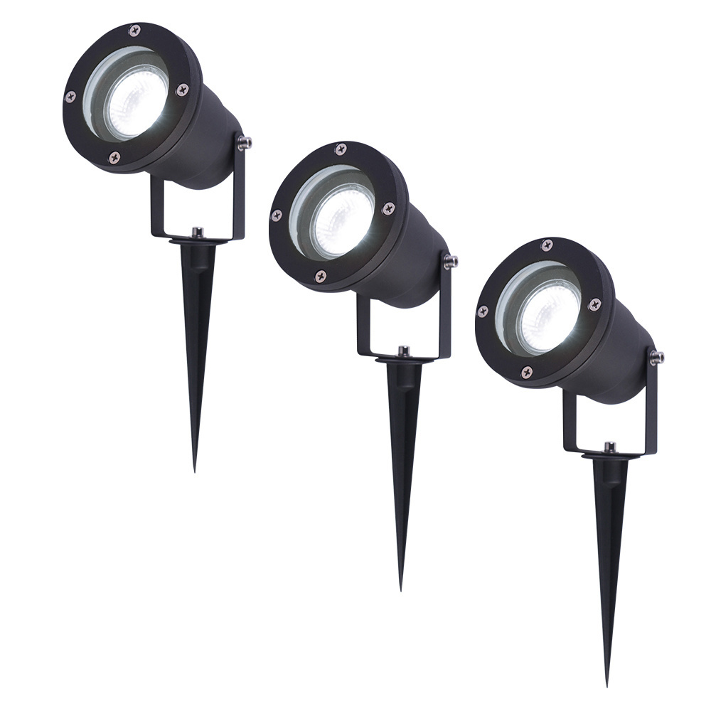3x Sydney LED Garden Spike lights - 4W 345lm - Tiltable Dimmable 6500K IP65 - Black