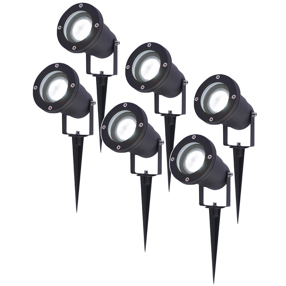 6x Sydney LED Garden Spike lights - 4W 345lm - Tiltable Dimmable 6500K IP65 - Black