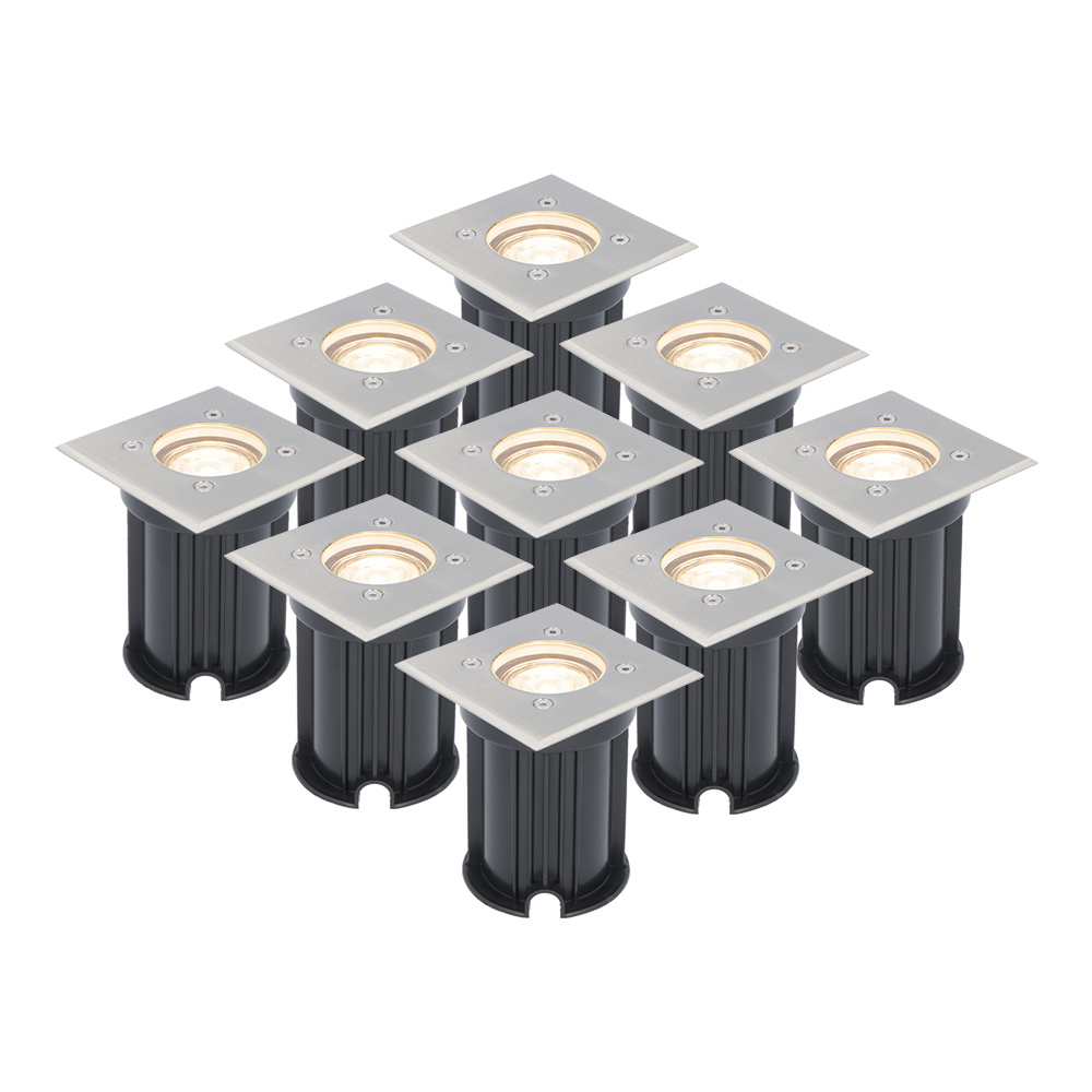 9x in-ground lights - stainless steel - square - 2700K - GU10 - IP65 - dimmable