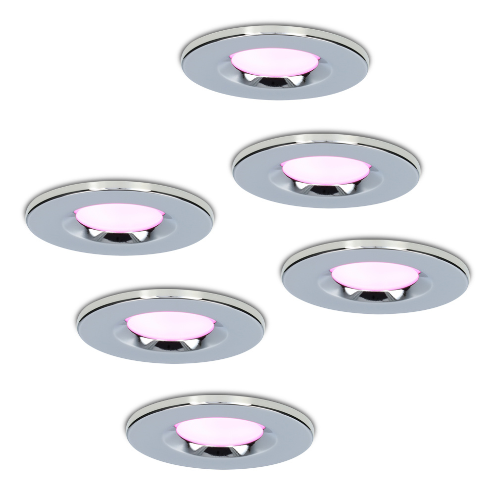 6x Venezia Smart Einbaustrahler - 6W 450lm - Wifi + Ble - RGBWW - IP65 - Chrom