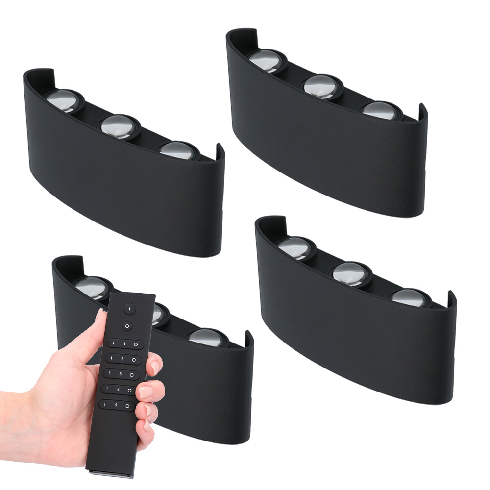 4x Tulsa LED Wall Light - Dimmable - 6W 580lm - 3000K - IP54 - Incl. remote control