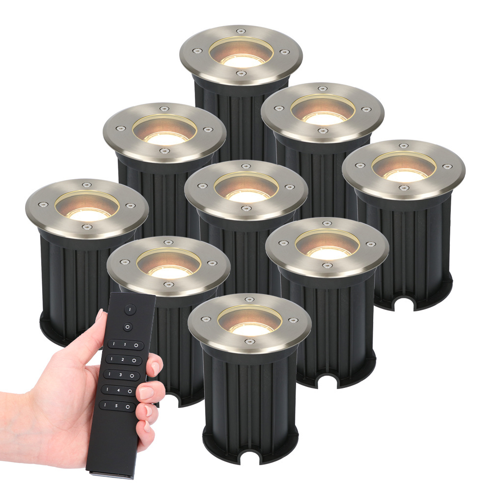 9x dimmbare LED Bodeneinbaustrahler Maisy - 4W 345lm 2700K - IP65 - Inkl. Dimmerset