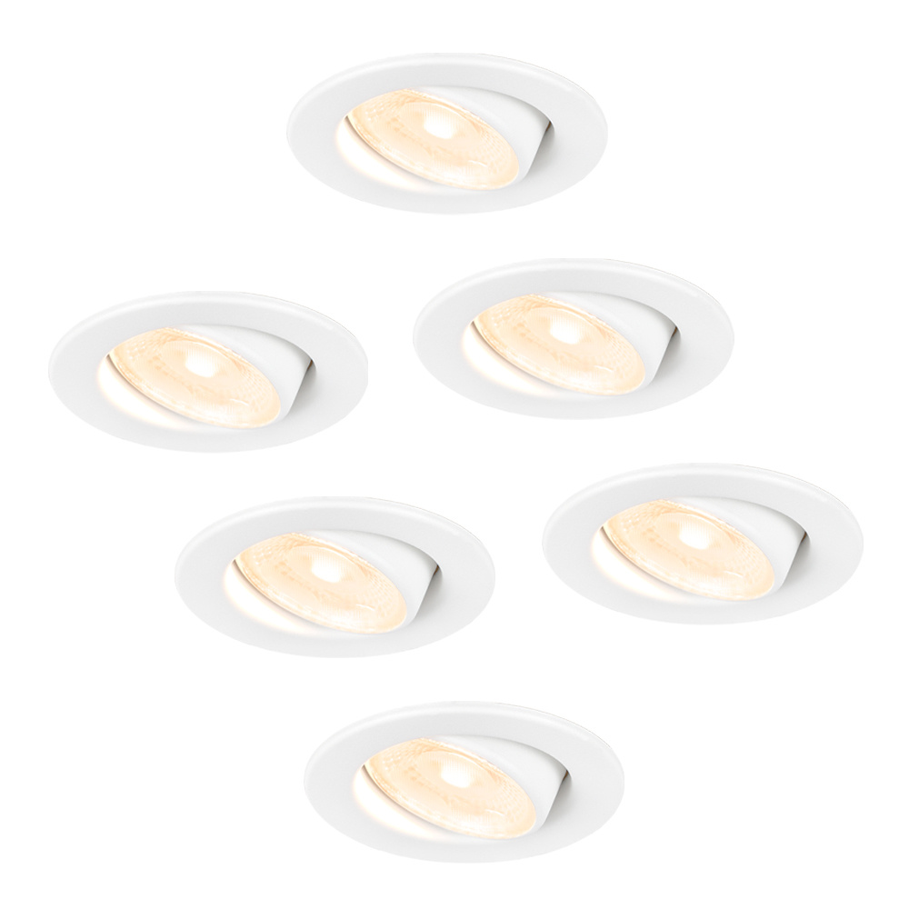 6x Malta LED Inbouwspots - 5W 400lm - 2700K - Dimbaar - Kantelbaar - IP44 - Wit