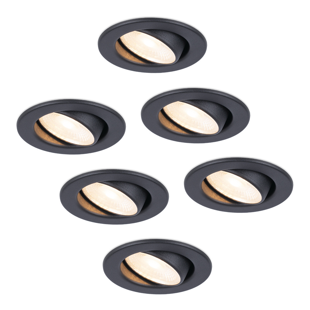 6x Malta LED Inbouwspots - 5W 400lm - 2700K - Dimbaar - Kantelbaar - IP44 - Zwart