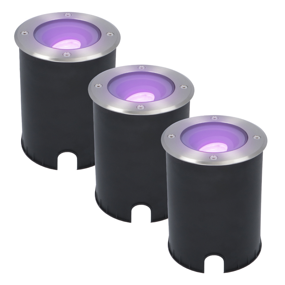 3x Lilly Smart Grondspot - Wifi - GU10 5,5W 345lm - RGBWW - Kantelbaar - IP67 - RVS