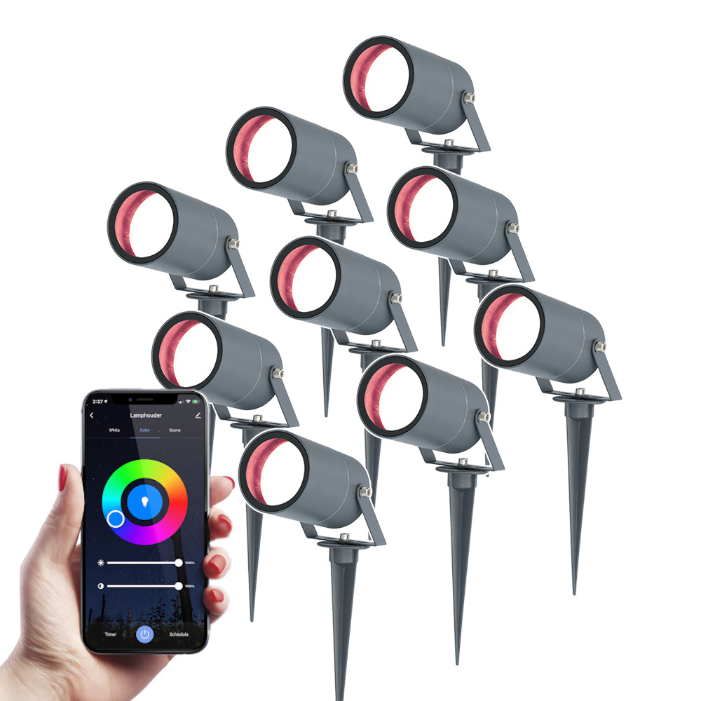 9x Spikey Smart prikspots - Wifi + Ble - 5,5W 345lm - RGBWW - IP65 - Antraciet