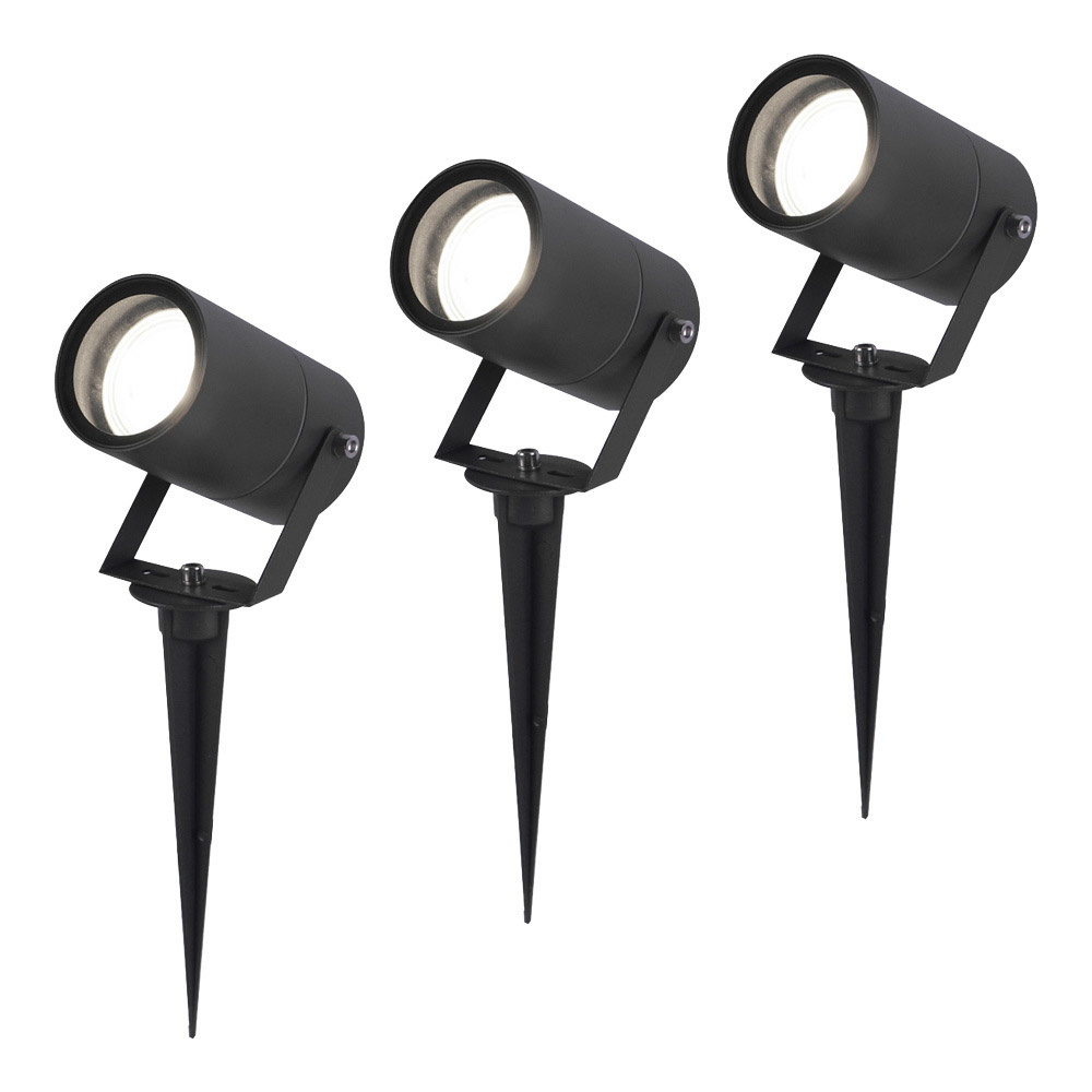 3x Spikey LED Gartenstrahler - GU10 4W 345lm - Schwenkbar - 6500K - IP65 - Schwarz