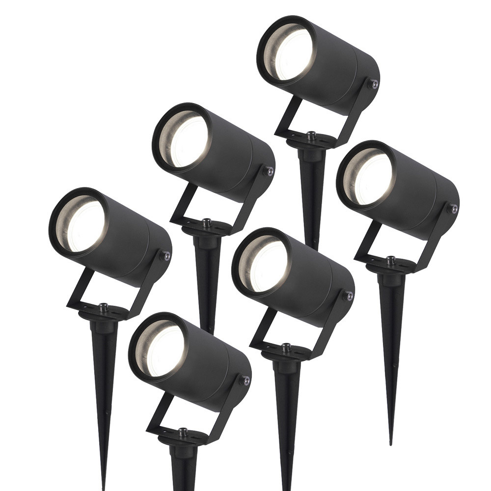 6x Spikey LED Gartenstrahler - GU10 4W 345lm - Schwenkbar - 6500K - IP65 - Schwarz