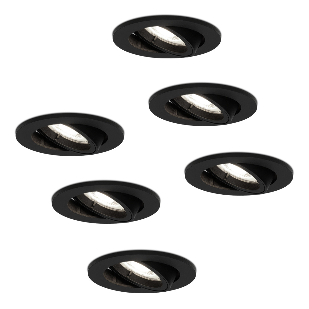 6x Oslo LED Inbouwspots - 4W 345 Lumen - 6500K - Kantelbaar - Zwart