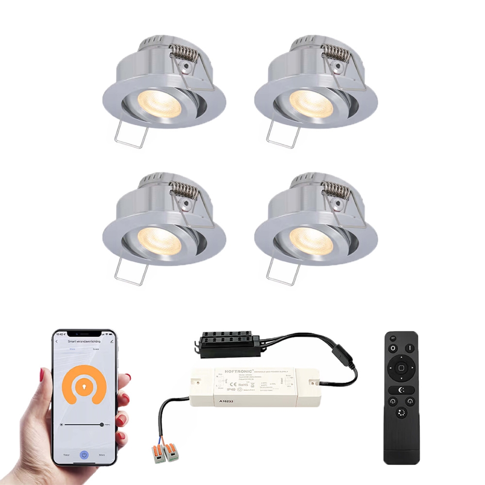 4x Sienna Smart Mini Spotlights - 12V 3W 200lm - 2700K - Stainless steel