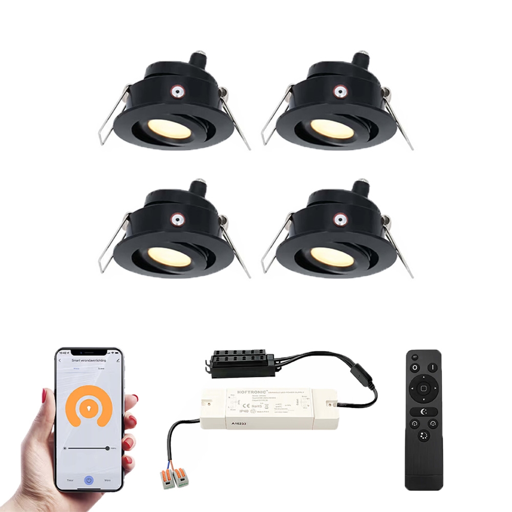 4x Sienna Smart Mini Spotlights - 12V 3W 200lm - 2700K - Black