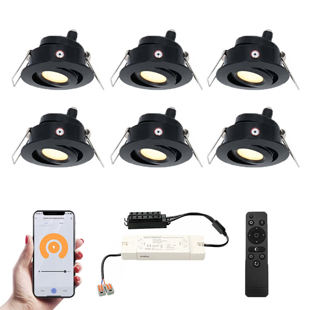 6x Sienna Smart Mini Spotlights - 12V 3W 200lm - 2700K - Black