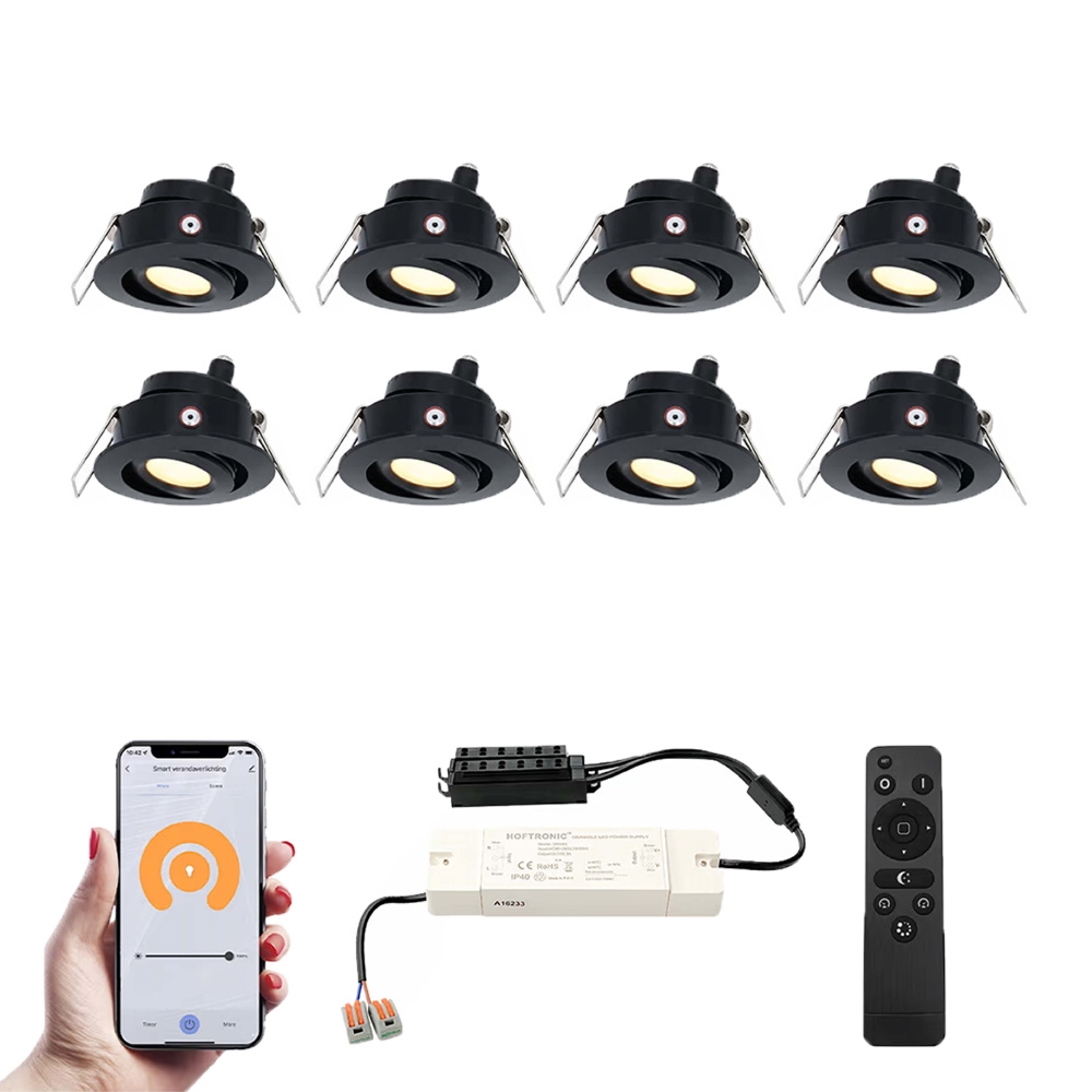 8x Sienna Smart Mini Spotlights - 12V 3W 200lm - 2700K - Black