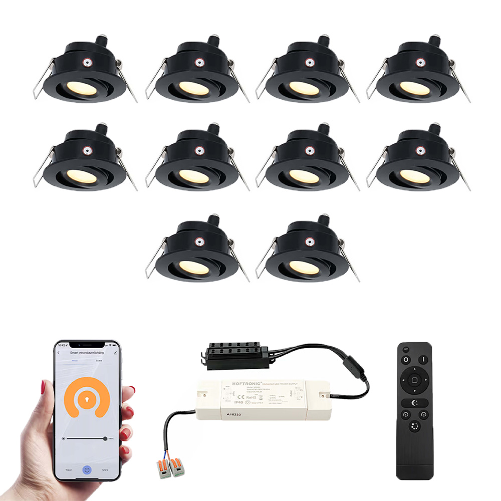 10x Sienna Smart Mini Spotlights - 12V 3W 200lm - 2700K - Black
