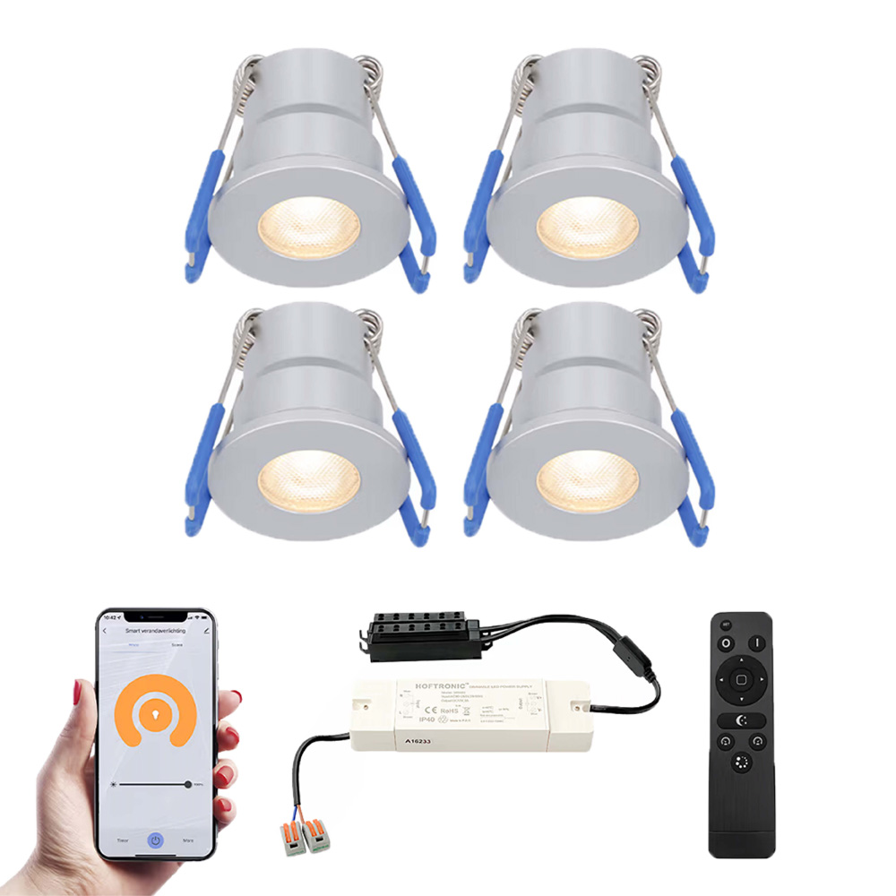 4x Milano Smart Mini Spotlights - 12V 3W 200lm - 2700K - IP65 - Stainless steel