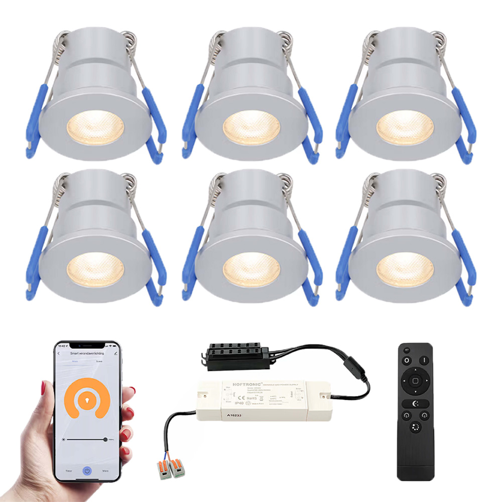 6x Milano Smart Mini Spotlights - 12V 3W 200lm - 2700K - IP65 - Stainless steel