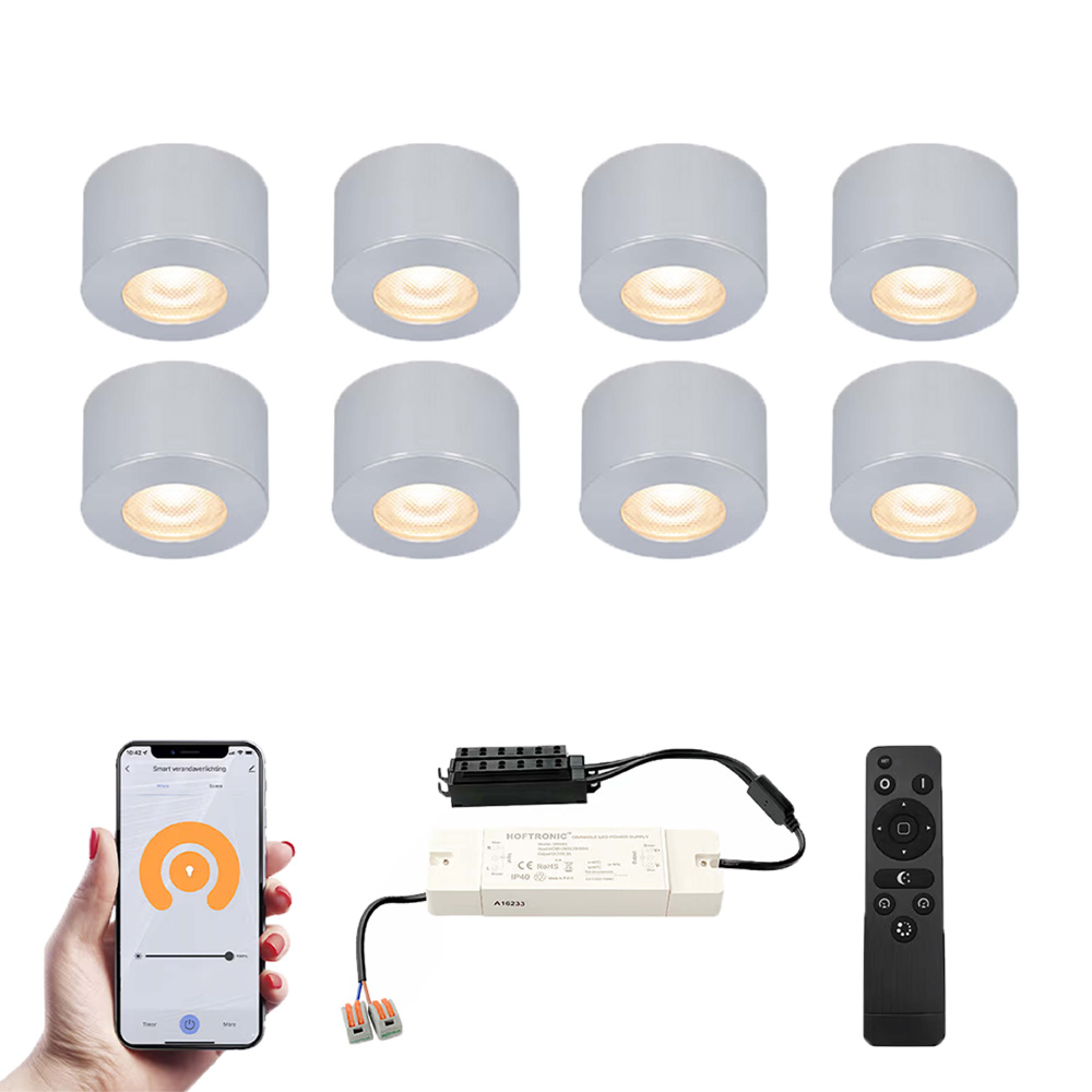 8x Navarra Smart Mini Mounted Opbouwspots - 12V 3W 200lm - 2700K - IP44 - RVS