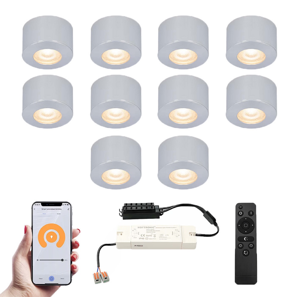 10x Navarra Smart Mini Mounted Opbouwspots met trafo - 2700K - IP44 - RVS