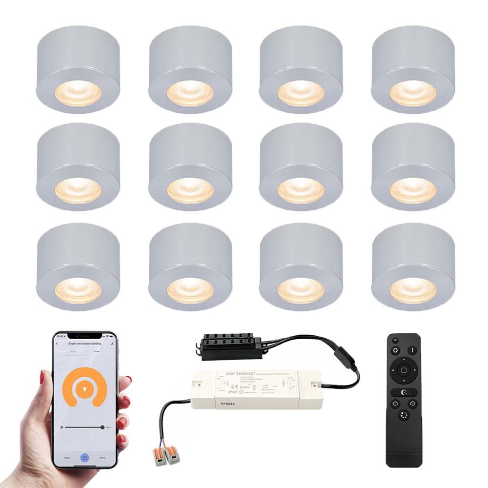 12x Navarra Smart LED Mini surface mounted downlights with trafo - 2700K - IP44