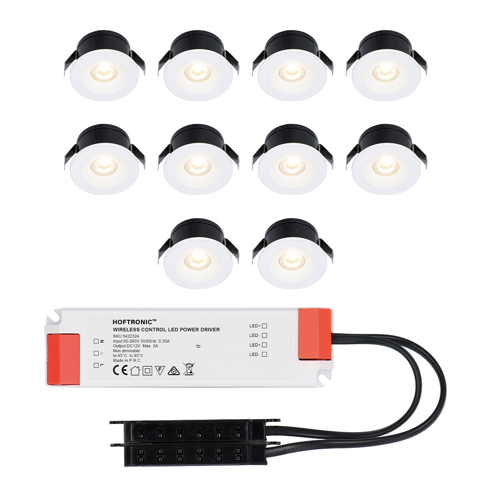 10x Cadiz LED 12V Mini LED Einbaustrahler - 3W 200lm - 2700K - IP44 - Weiß